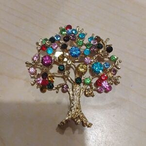 Colorful Gem Tree Brooch